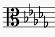 Key signature of  B♭ minor in alto clef. This is also the key signature of D♭ Major, the relative major key to B♭ minor.