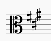 Key signature of F# minor in alto clef. This is also the key signature of A Major, the relative major key of F# minor.