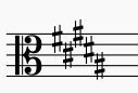 key signature of B Major in alto clef. This is also the key signature for G# minor, the relative minor of B Major. 