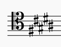 key signature of B Major in tenor clef. This is also the key signature for G# minor, the relative minor of B Major. 