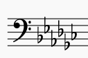 Key signature of G flat Major in bass clef. This is also the key signature of E flat minor, the relative minor of G flat major.