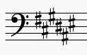 key signature of D# minor in bass clef. This is also the key signature of F# Major, a relative major of D# minor.