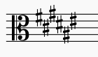key signature of D# minor in alto clef. This is also the key signature of F# Major, a relative major of D# minor.
