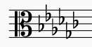 key signature of E♭ minor in alto clef. This is also the key signature of G♭ Major, a relative major of E♭ minor.